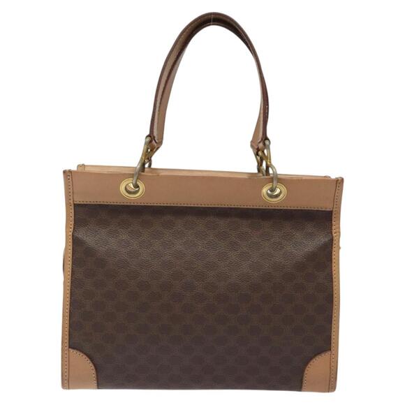 CELINE Macadam Canvas Hand Bag Pvc Leather Brown Gold - Picture 3 of 12